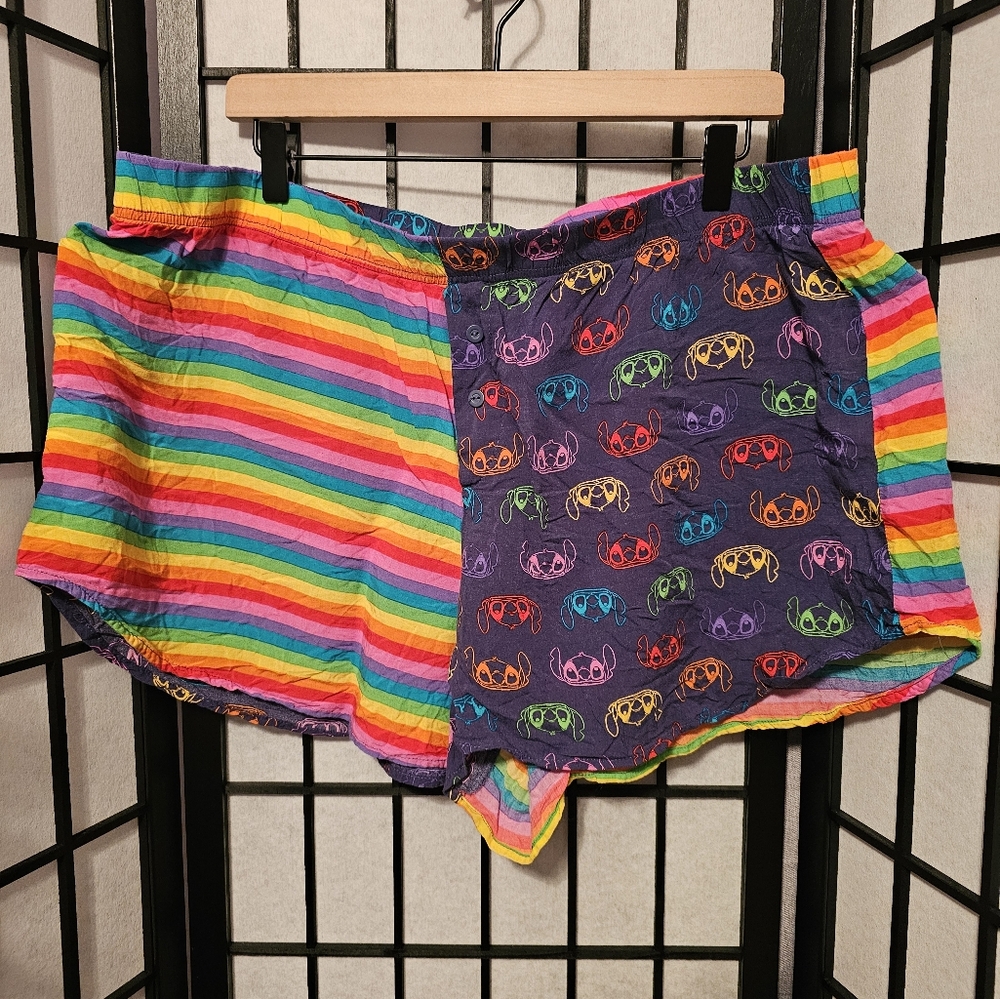 Disney Lilo & Stitch‎ Rainbow Striped Loungewear Pajama Shorts Colorful Print